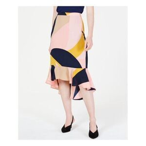 NWT Bar III Colorblock Abstract Printed Asymmetrical High Low Skirt sz 8